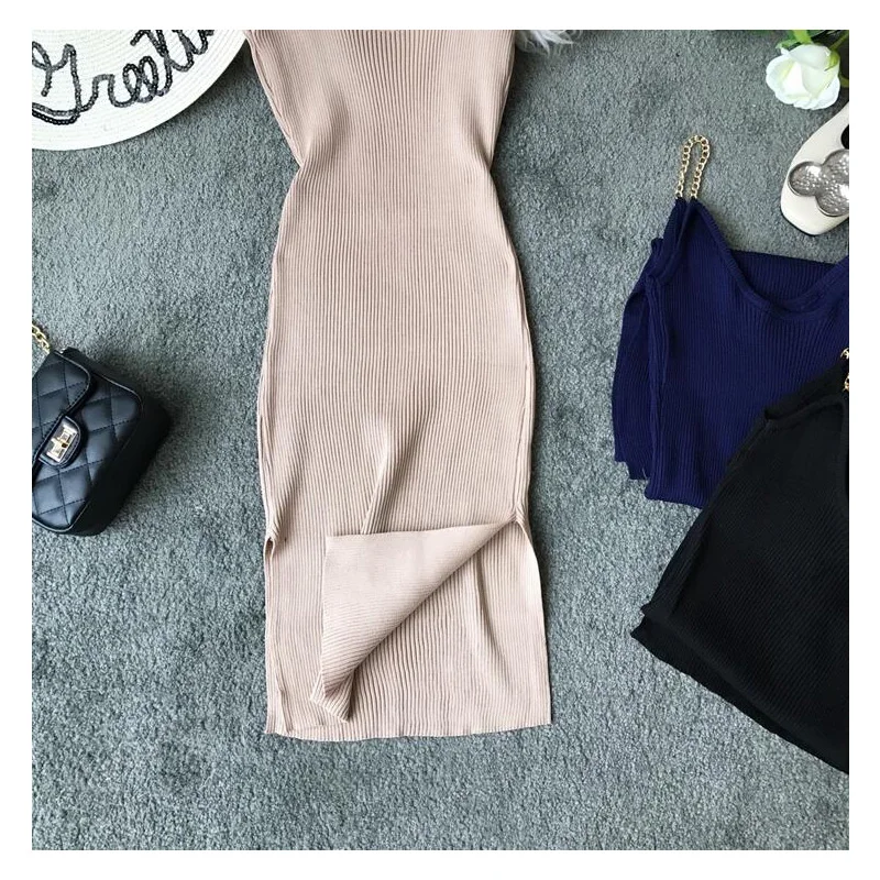 2020 new fashion women's dresses Spring Summer temperament slim strap knit dress XX119 | Женская одежда