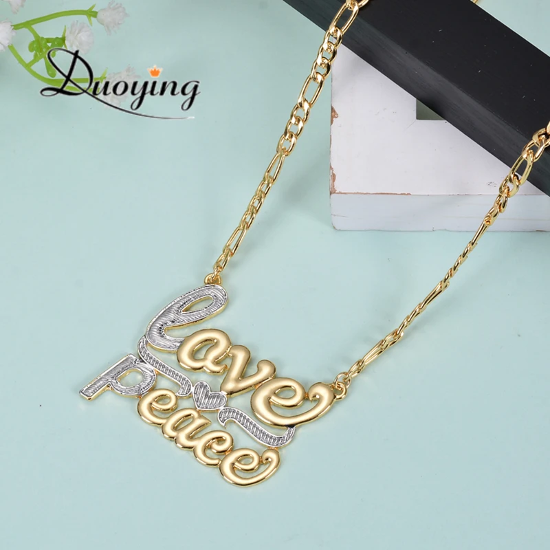 DUOYING Custom Double Gold plated Nameplate Two color Tone Necklace Personalized Double Names Choker For Valentine's Day Gift
