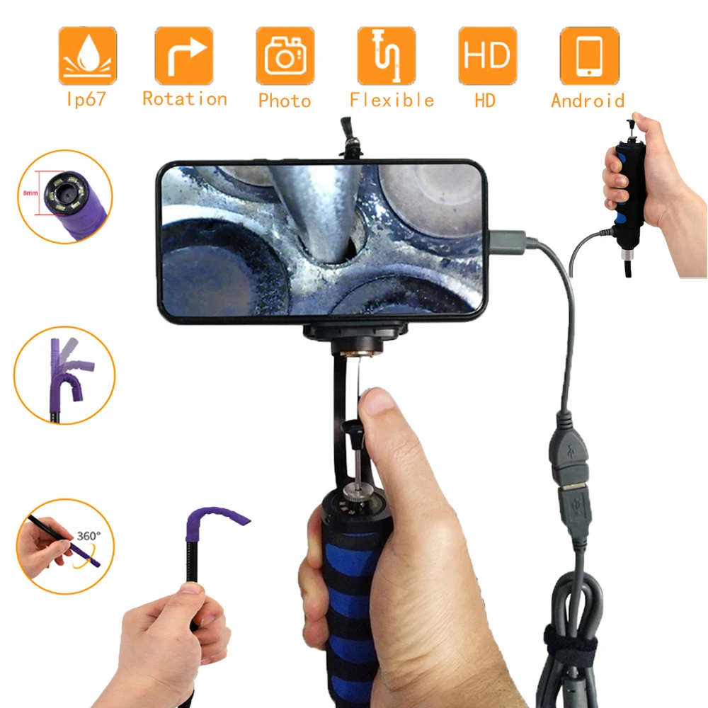 Вращающийся эндоскоп 360 для Android Iphone трубный Бороскоп автомобильный осмотра