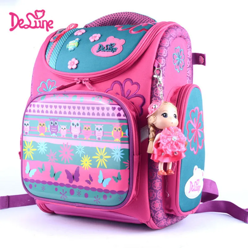 3-124pink Delune Девочки мультфильм школьные сумки детские брендовые ортопедические рюкзаки От 5 до 9 лет детей 3D Медведь школьная сумка для мальчика рюкзак - Цвет: 3-124pink