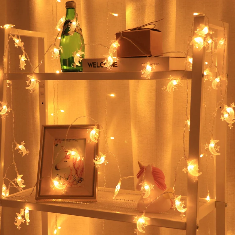 Луной и звездами занавес СВЕТОДИОДНЫЕ фонари Батарея модели Фея Украшения на