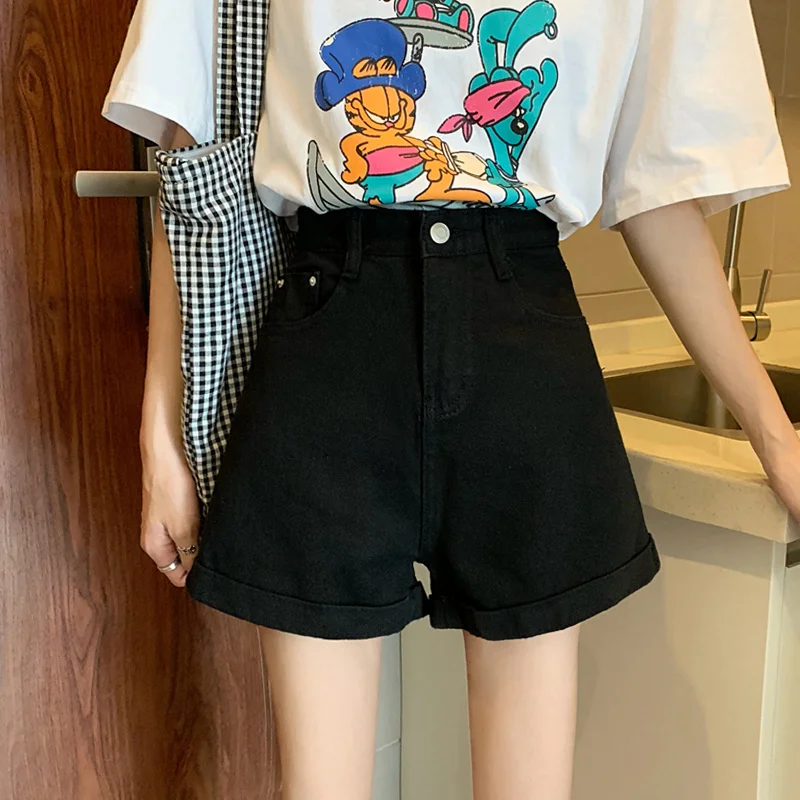 

Black Denim Shorts Women's 2021 New Spring and Summer High Waist and Wide Leg Pants Look Thin and Versatile Super Fire Cec Pants