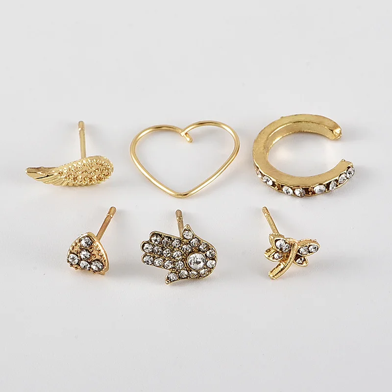 6 шт./компл. женские модные серьги с украшением в виде кристаллов крылья ручной