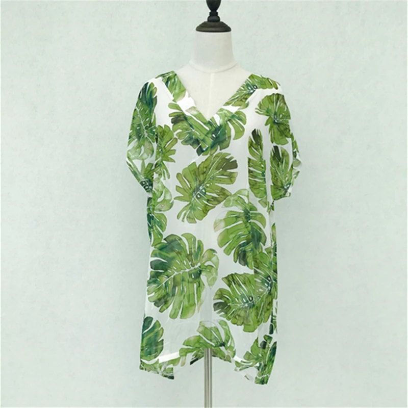 Шифоновая туника с принтом пальмы бикини кафтан парео Женская купальник