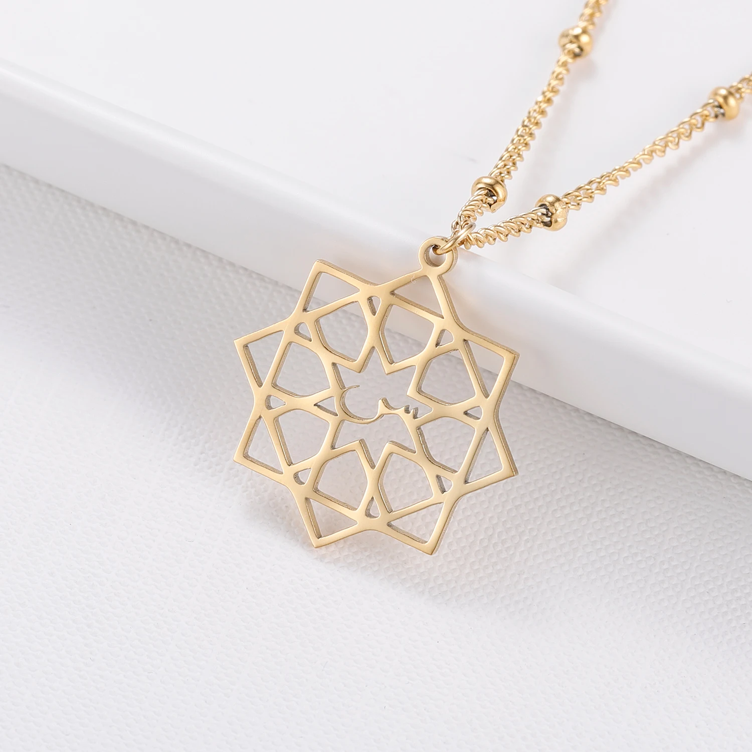 Personalized Muslim Jewelry Arabic  Nameplate Arabic Calligraphy Jewelry Islamic Geometry Arabic Name Necklace Islam Necklace