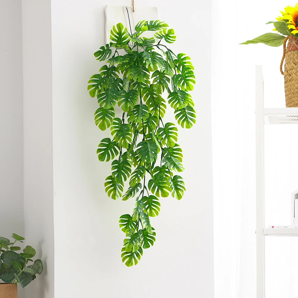 

​Artificial Jungle Plant Turtle Leaf Rattan Plants Small Fake Silk Tropical Palm Leaves Vine Wedding Home Wall Hanging Decor
