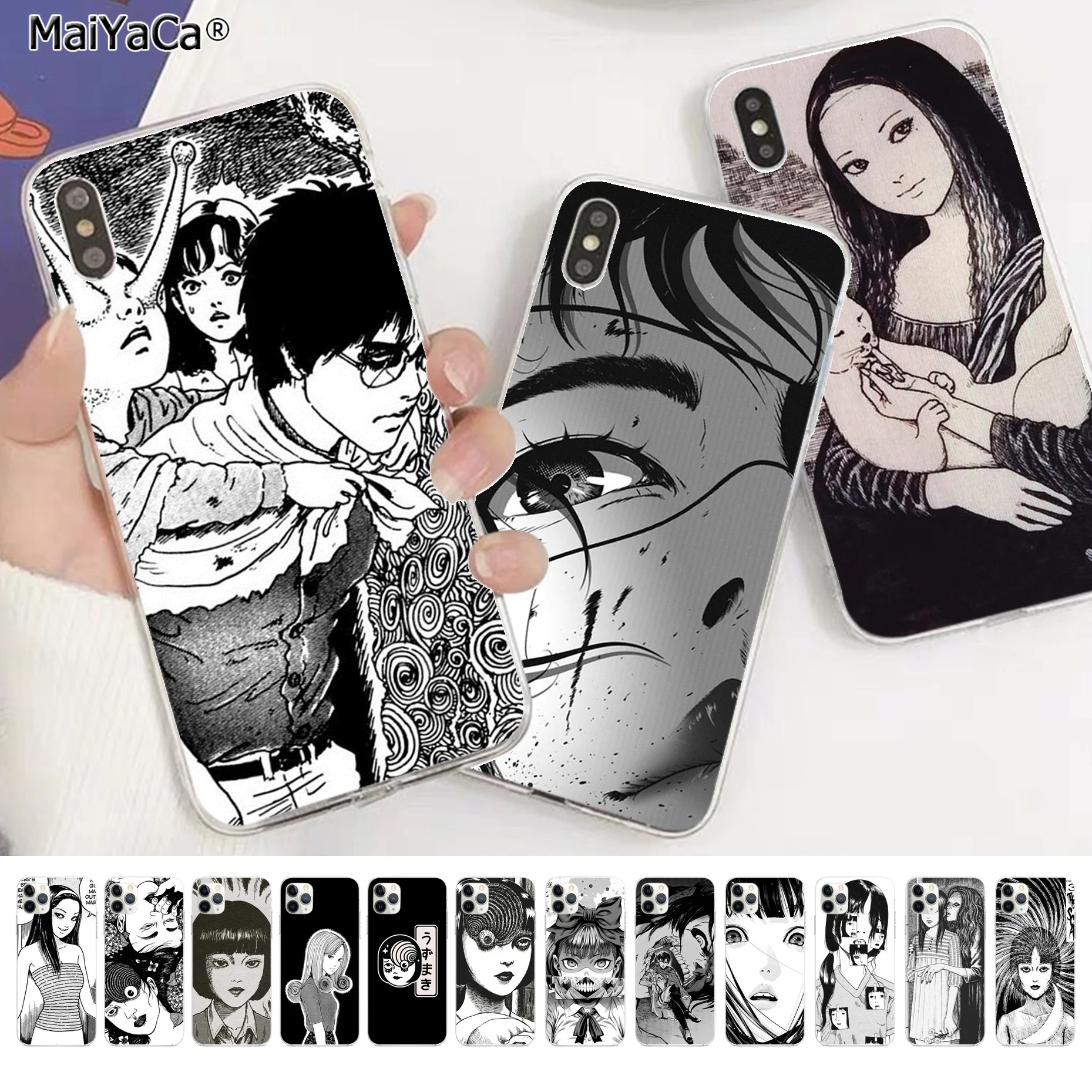 

MaiYaCa Anime Japan Junji Ito Tees Horror Cover Black Soft Phone Case for iphone 13 11 pro XS MAX 8 7 6 6S Plus X 5S SE 2020 XR