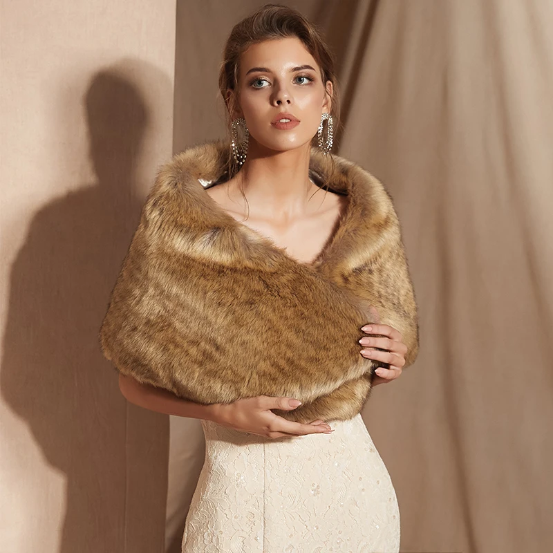 2019 в Stork женские меховые шапки шампанского Свадебные Болеро из искусственного