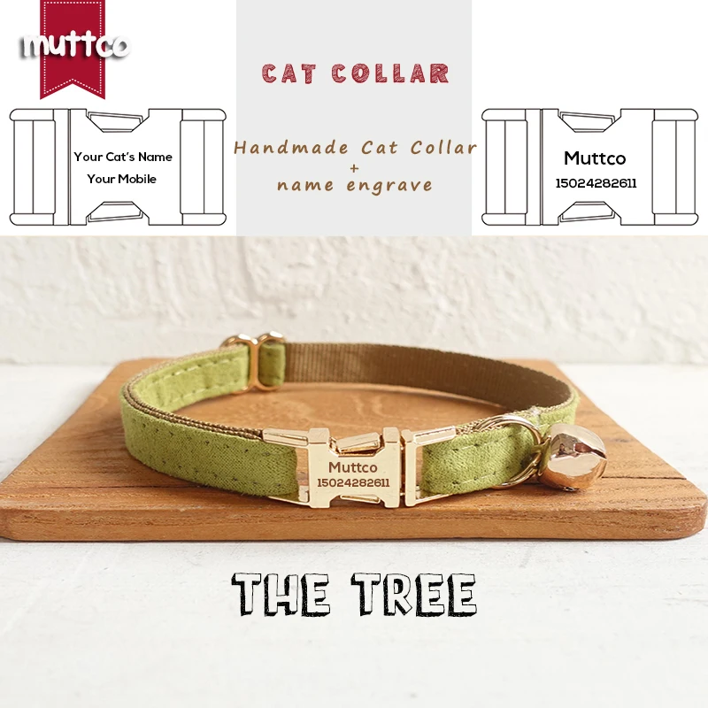 

MUTTCO retail handmade engraved quality metal buckle collar for cat THE TREE design cat collar 2 sizes UCC031J