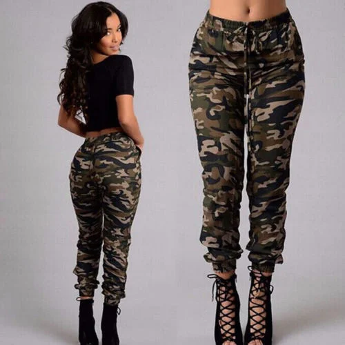 

New Hot Stretchy Waistband Convergent Trousers Fashion Plus Size Camouflage Stylish Skinny Army Green Jeans Pants Women