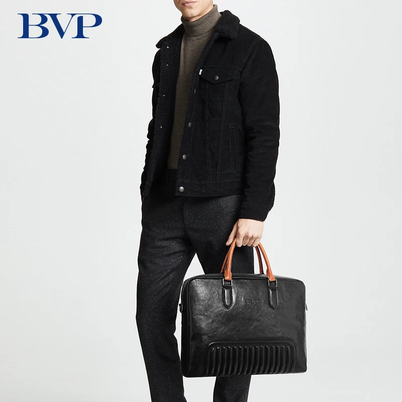Мужской деловой портфель BVP высококачественный из натуральной кожи диагональю 13