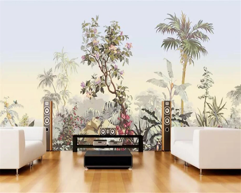 Обои на заказ 3d фрески скандинавский рисунок ручной работы тропический фламинго