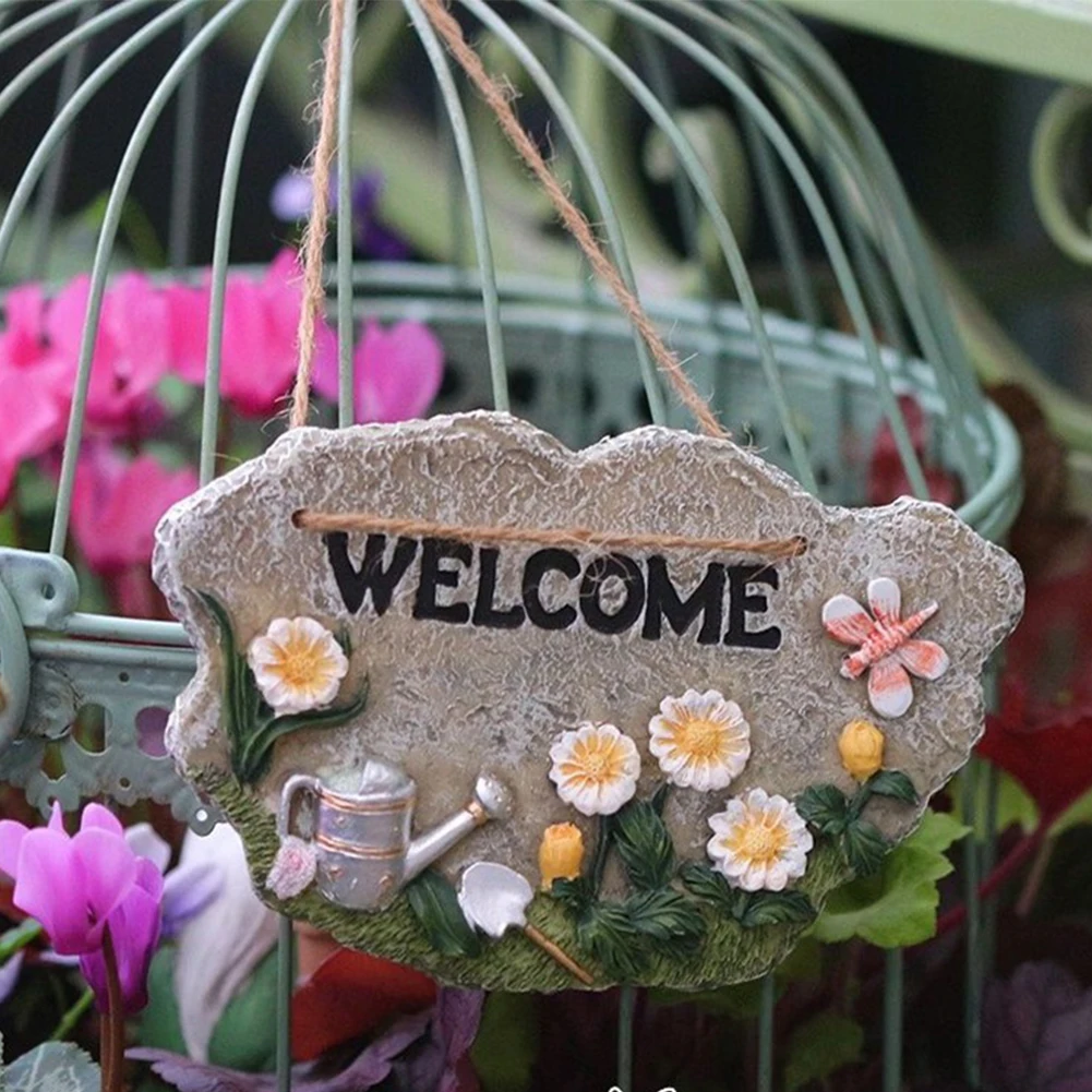 

Welcome Sign Decorative Rustic Resin Hanger Front Door Sign With Hanging Rope Home Garden Doorway Decoration Welcome Sign