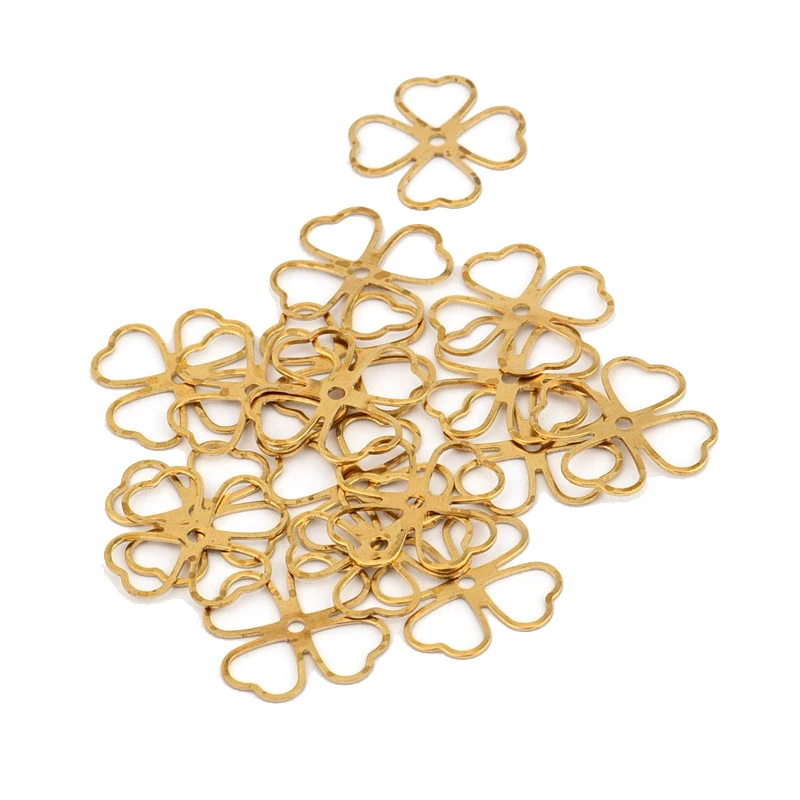 

14*15.5mm flat single hole hollow four plum blossom peach heart earrings pendant DIY brass jewelry accessories