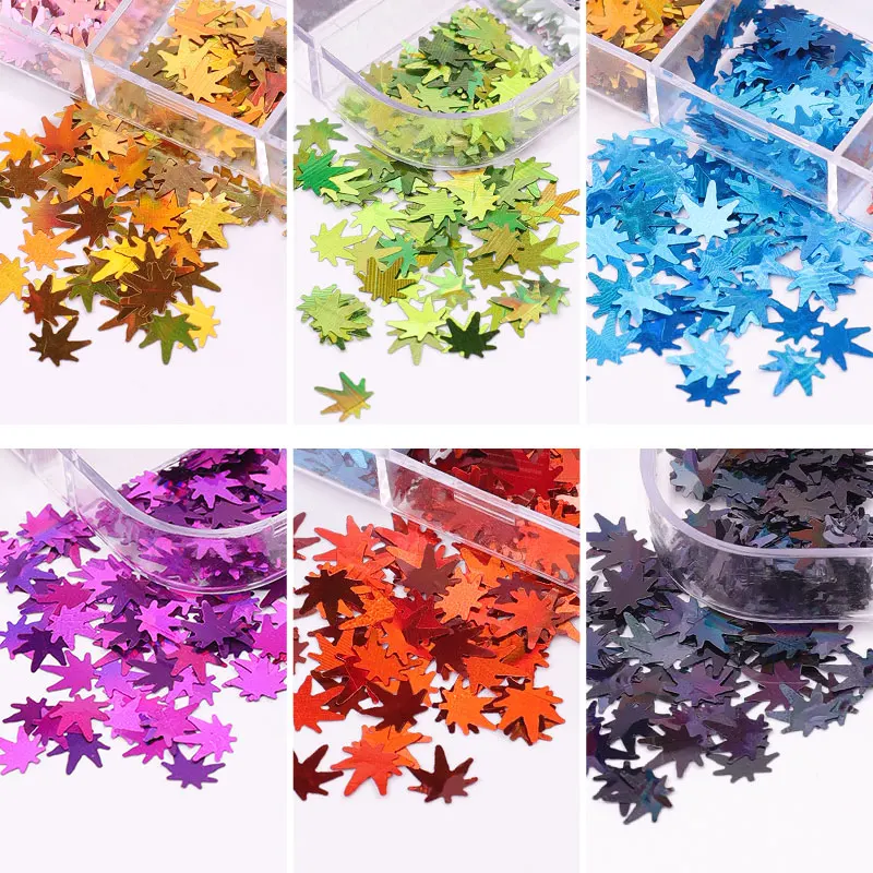 

12 Colors Maple Leaves Nail Art Sequins Holographic Glitter Flakes Paillette Fall Leaf Stickers For DIY Nails Autumn Decorations