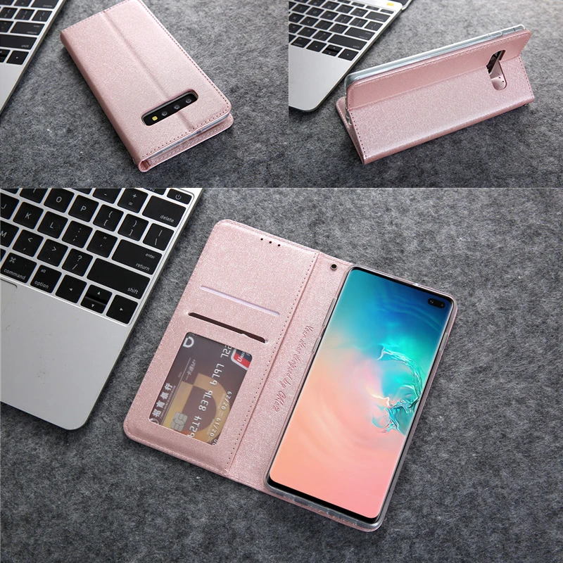 Silk Pattern Leather Case For Samsung Galaxy S22 S21 S20 FE S10 S9 S8 Ultra Note 10 Plus 9 8 PU Flip Wallet Magnetic Cover Coque