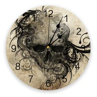 tattoo art skull vintage halloween round wall clock for home decor living room no ticking sound modern creative wall clocks