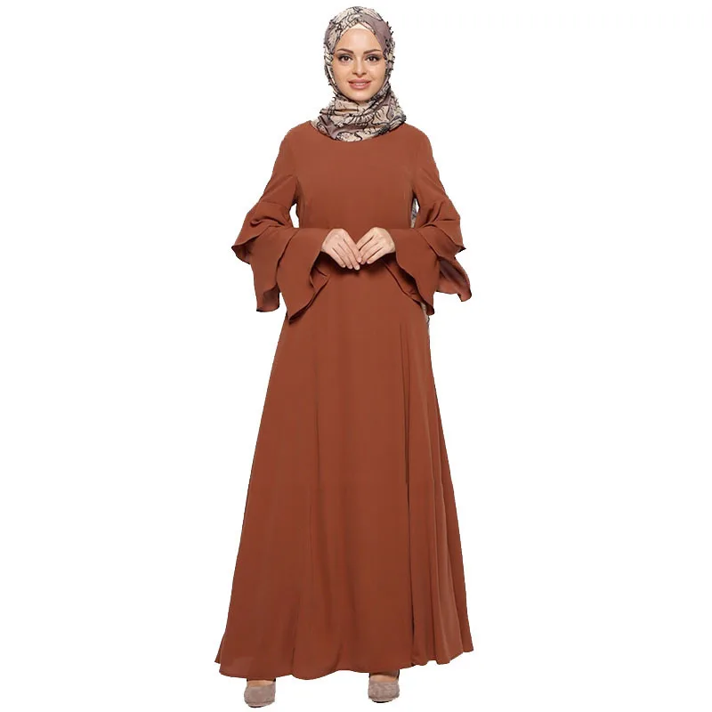 2021 мусульманское женское платье с длинным рукавом с круглым вырезом и рукавами в виде листьев лотоса арабское мусульманское средневосточн...
