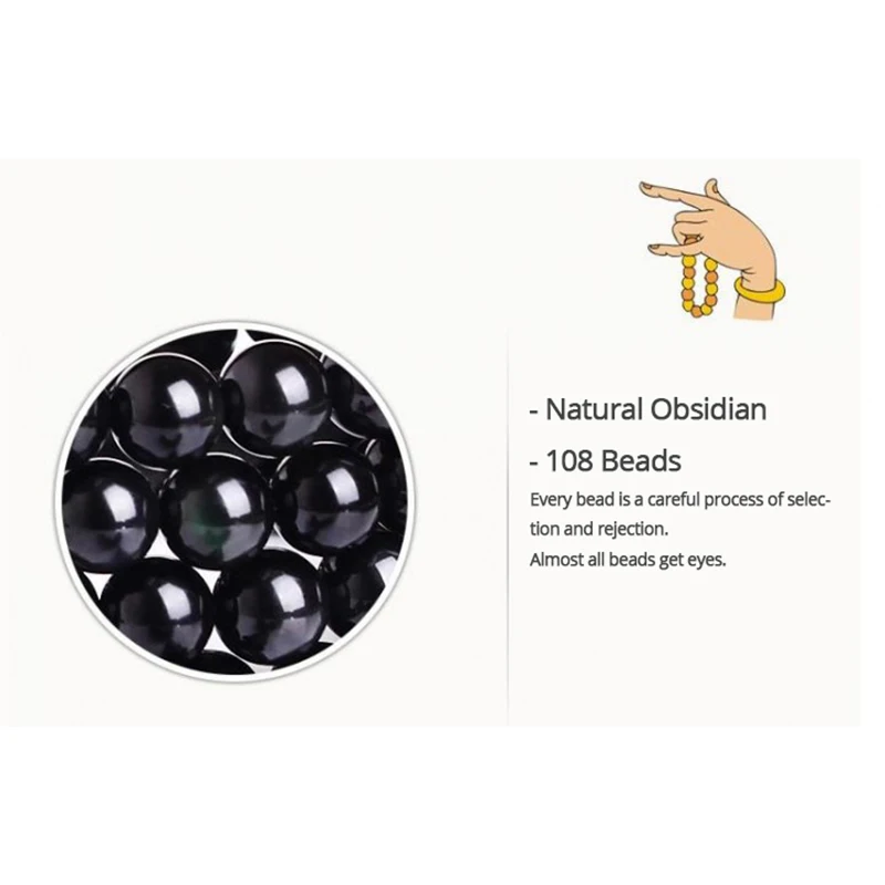 Браслет из натурального камня черного цвета радуги обсидиана 108 бусин
