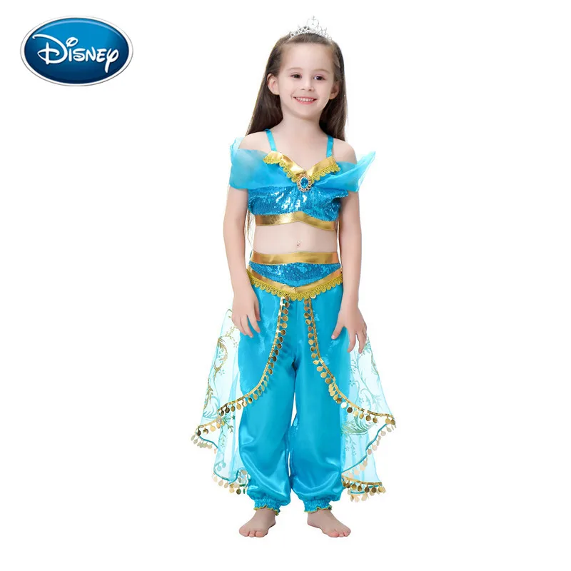Disney Aladdin Jasmine Rapunzel Aurora Belle Ariel Cosplay Costume Child Party Dress costume two-piece For Girl Gift | Детская одежда и