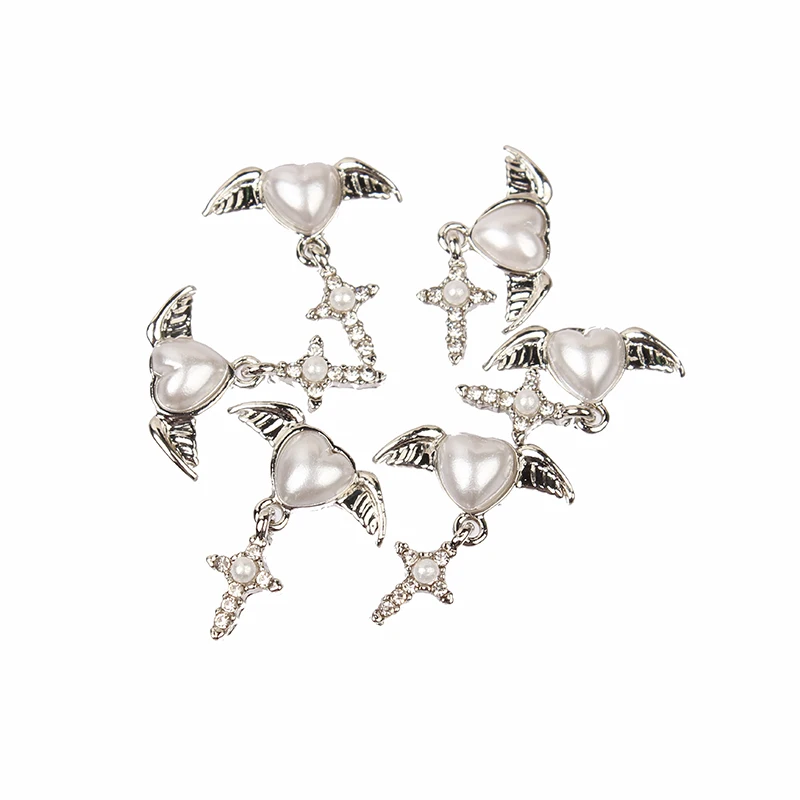 10 Pcs/lot Gold Heart Wing Pendant Design Diy Studs For Charms Strass Nails Art Alloy Metal AB Rhinestones 3D Decor Nail | Дом и сад