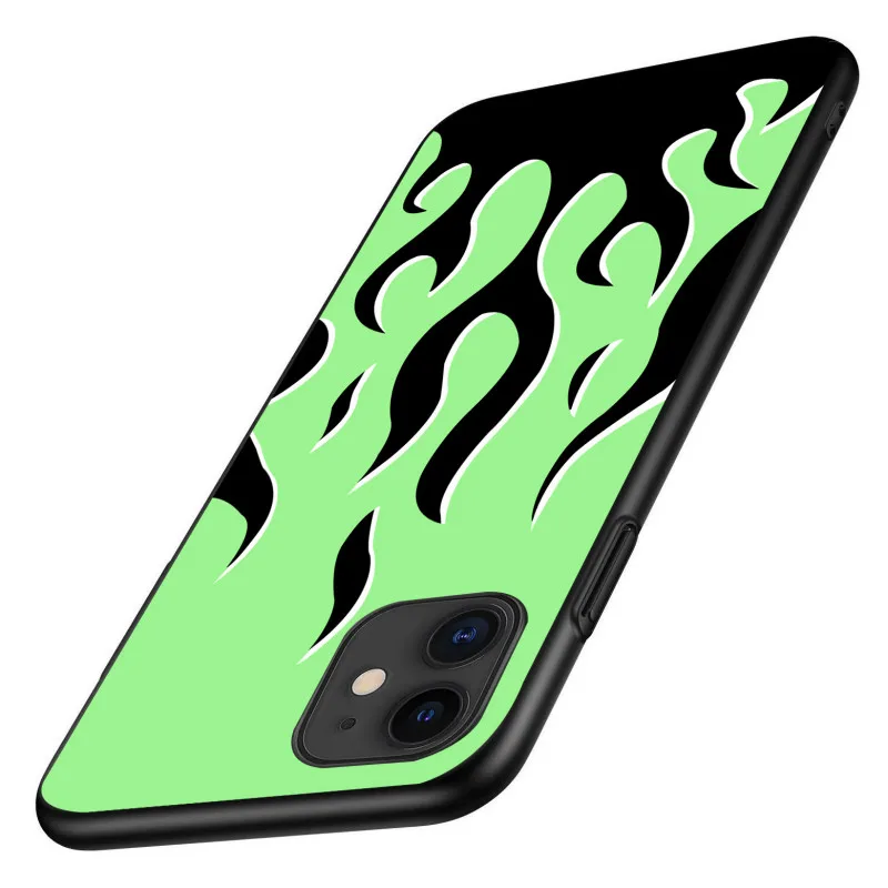 Fashion Cool Green Flame Soft Silicone Phone Cases IPhone 11 Pro XS Max XR X 7 8 6S Plus Fire Pattern TPU Cover Shell | Мобильные
