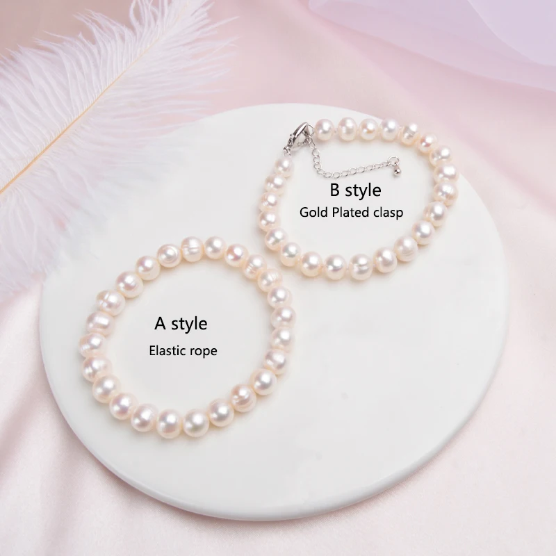 Женские браслеты с натуральным пресноводным жемчугом ASHIQI Классическая мода