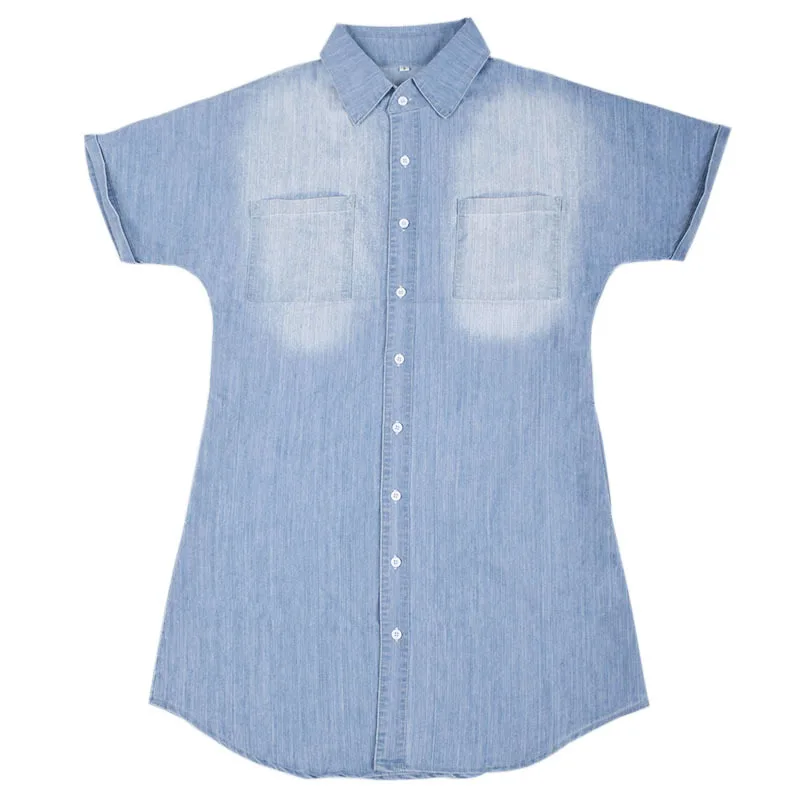 

2020 summer button short sleeve denim shirt dress women blusas mujer de moda 2020 women tops women shirts blue long sleeve top