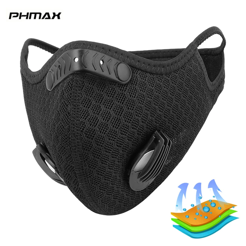 PHMAX дышащая велосипедная маска для лица фильтры PM2.5 анти-загрязнения обучение MTB