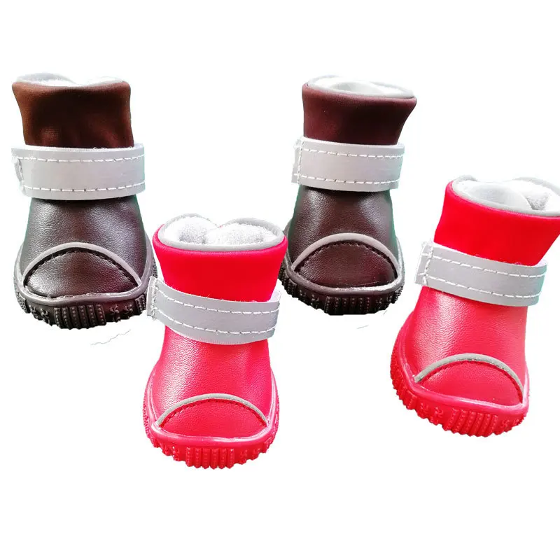 

Waterproof Non Slip Dog Leather Shoes Wear Resistant Winter Solid Color Pets Boots Daily Universal Reflective Dogs Cats Shoes
