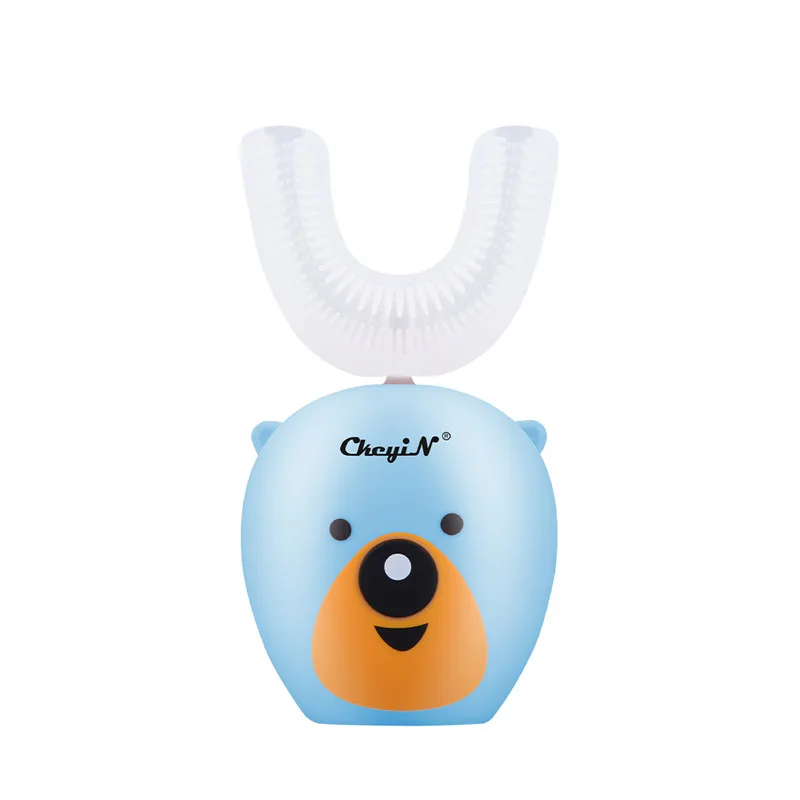 

CkeyiN Kids Electric Toothbrush Waterproof Sonic Vibration Teeth Cleaner U Shaped Silicone Toothbrush Rechargeable 3-12 Year Old