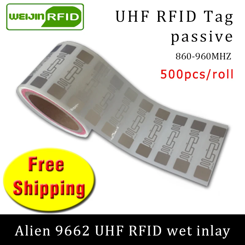 RFID ярлык UHF стикер Alien 9662 EPC6C влажная инкрустация 915mhz868mhz Higgs3 500 шт Бесплатная