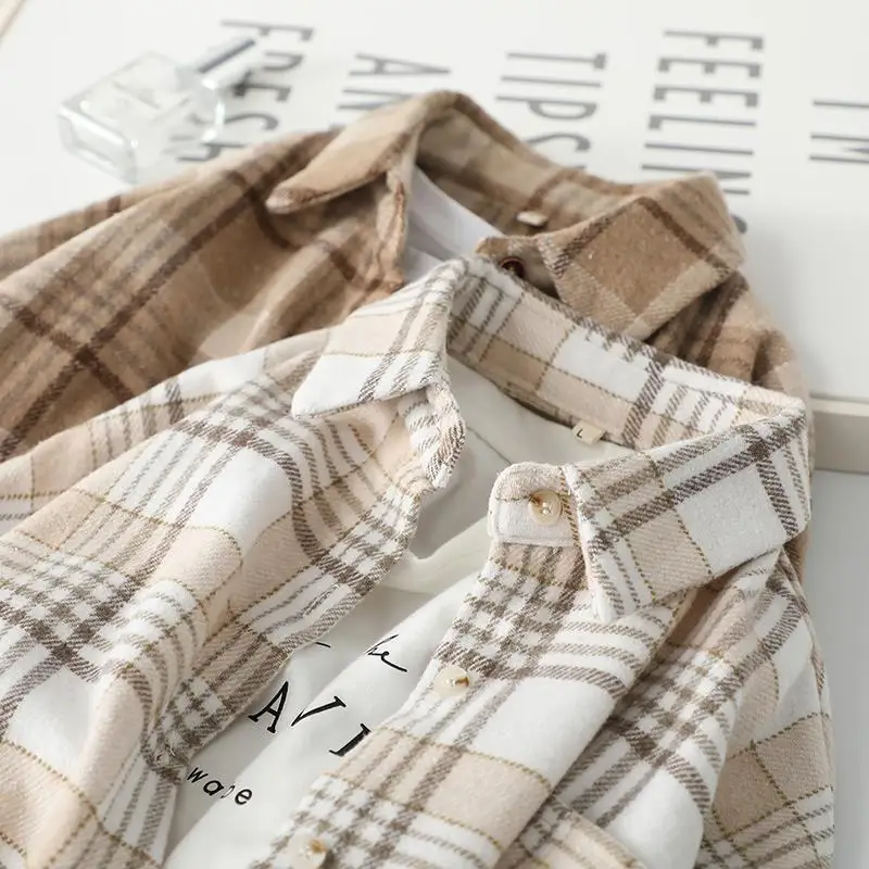 

Blouse Women's wool Plaid Jas Plaid Shirt For Women Suspected Long Mouwen Top Shirt Blouses Ropa De Mujer