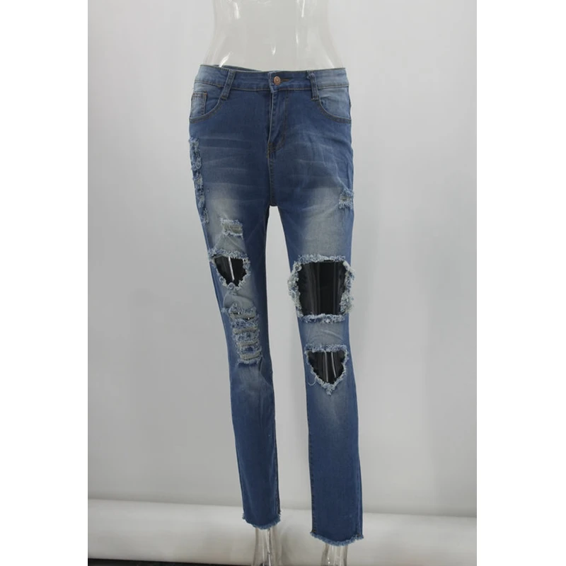 

WEPBEL Button Pocket Jeans Summer Sexy Solid Color Ripped Slim Jeans Women's Casual Stitching Denim Pencil Pants