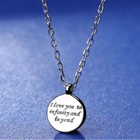 ms s925 pure silver round tags carving letter necklace pendant sweet romantic silver necklace round card