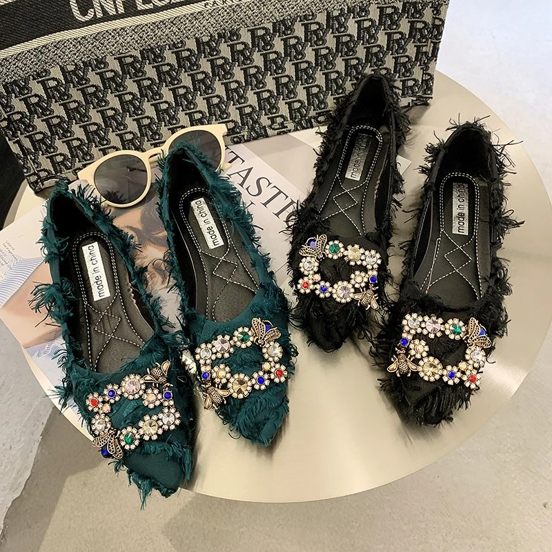 Женские туфли с пайетками Muller, летние тканевые туфли на плоской подошве с острым носком, без застежки, 2021