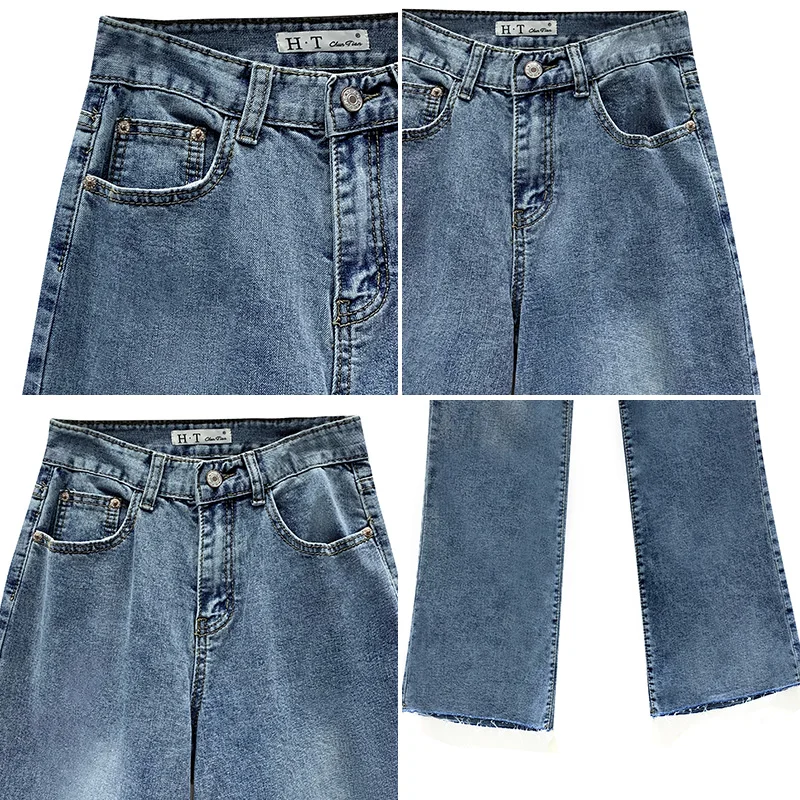 

Fashion new spring and autumn women's nine-point pants straight loose high waist spring edging micro-flared cow pants