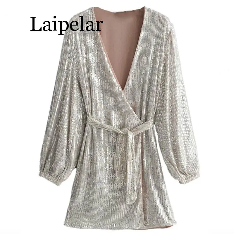 Женское сексуальное Клубное платье Romilly с блестками серебристое Сверкающее