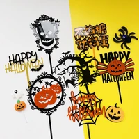 double acrylic cake topper skull pumpkin theme cake decoration letter happy halloween party favors high quality