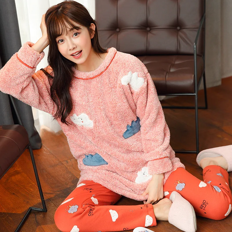 

Mujer Women Cartoon Pajamas Set Animal Pyjama Women Winter Warm Nightwear Homewear Clothes Winter Girls Flannel Sleepwear Pijama