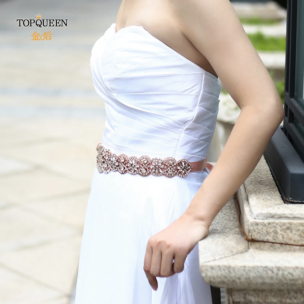 TOPQUEEN S161B-RG, розовое золото, свадебный пояс, стразы, стразы, пояс для свадебного платья