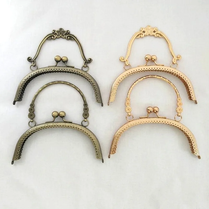 

4PCS Metal Handbag Handle Frame Kiss Clasp Lock Handle Arch Plum Blossom Flower Pattern Metal Purse Frame Kiss Clasp Handle