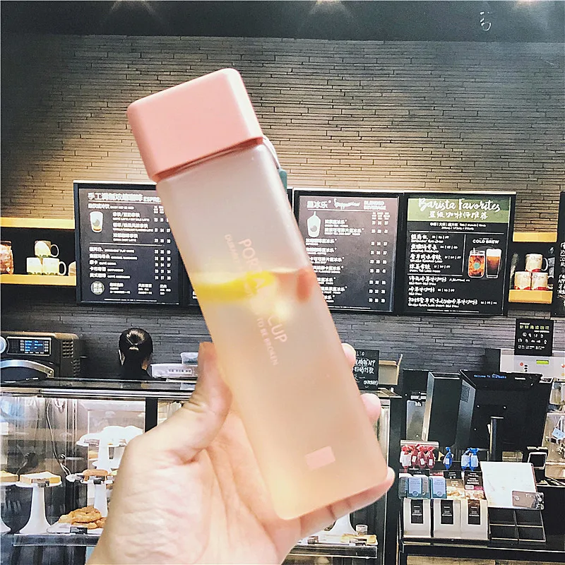 Frosted Pink 450 мл пластиковая бутылка для воды, портативная Квадратная бутылка для фруктового сока, Герметичная Бутылка для спорта на открытом воздухе, Путешествий, Походов, Кемпинга - Цвет: Frosted Pink