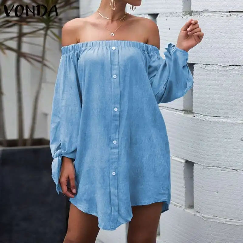 Женский летний сарафан VONDA сексуальное мини платье с открытыми плечами для