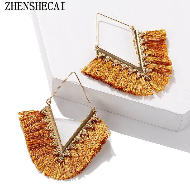2019 новый V Дизайн серьги с кисточками геометрические Висячие красочные богемные