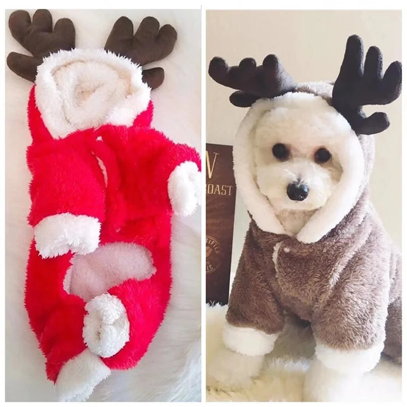 

Double-layer Plus Velvet Pet Jumpsuit For Cats Dogs Christmas Elk Clothes Teddy Pomeranian Schnauzer Puppies Autumn Winter Coat