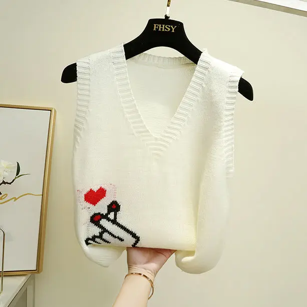 

College style knitted wool women fall and winter loose wild v-neck sleeveless outer wear bottoming vest casual cotton