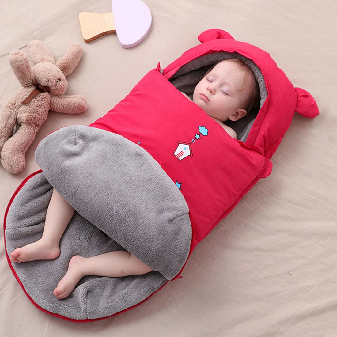 Милый спальный мешок с медвежьими ушками для малышей зимняя коляска муфта ног