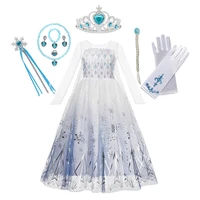 girl princess costumes snow queen elsa dress kids party role playing frocks long sleeve tulle ball gown vestido elza congelada 2