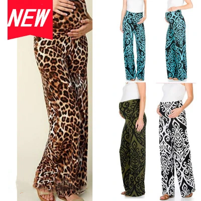 Женские брюки для беременных широкие прямые отдыха леопардовые с эластичным